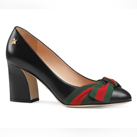 Gucci Shoes - Gucci Aline Web Bow Block Heels